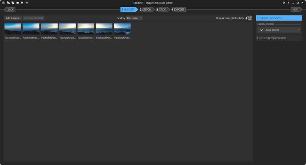 Sklejanie zdjęć-ekran wyboru zdjęć