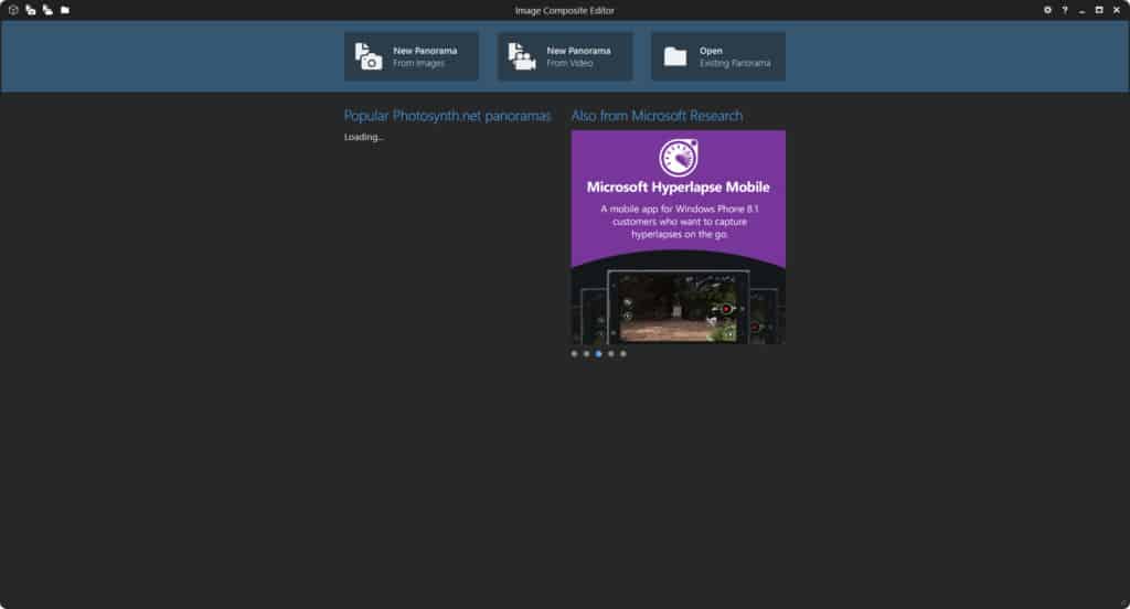 Sklejanie zdjęć-ekran startowy