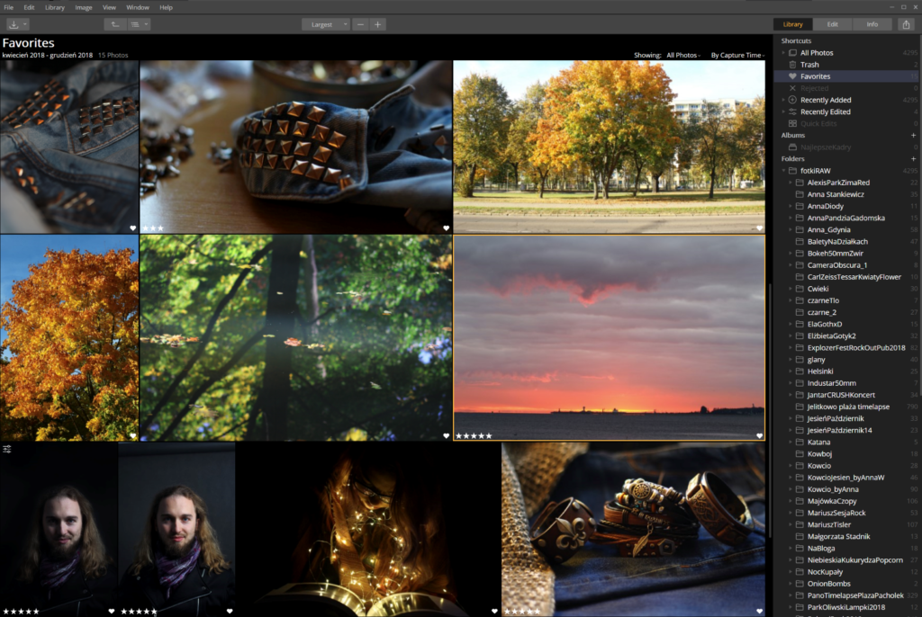 Luminar zarządzanie zdjęciami przykład interfejsu