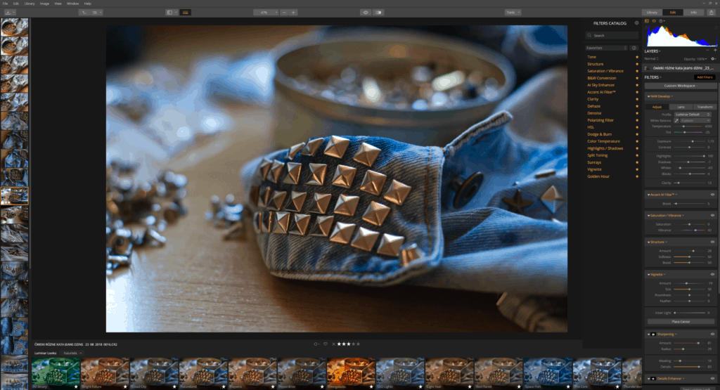 luminar obróbka zdjęcia - przykłady interfejsu i ustawień