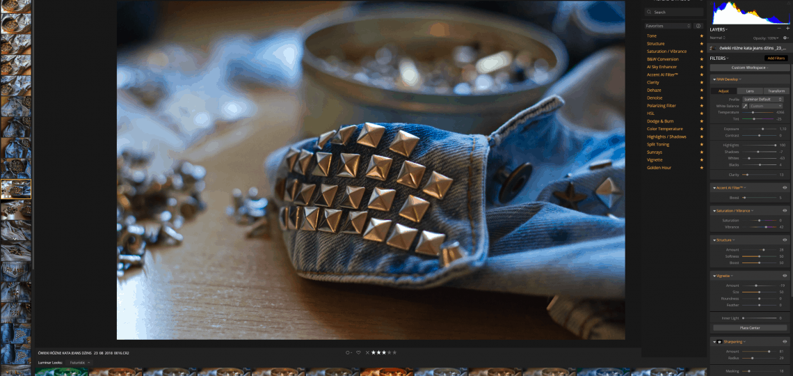 luminar obróbka zdjęcia - przykłady interfejsu i ustawień