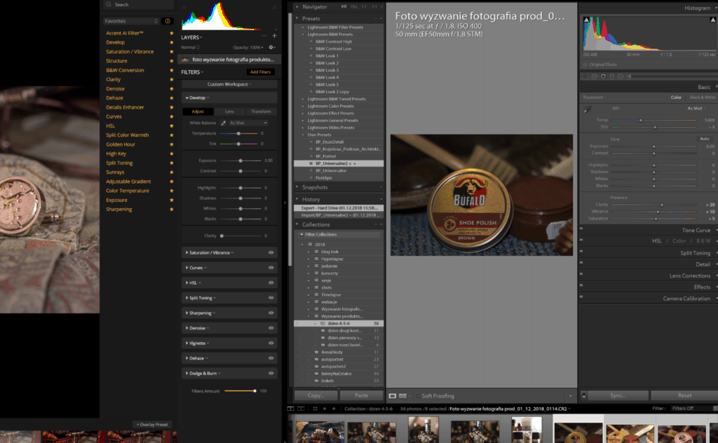 luminar vs lightroom postawowy panel narzędzi