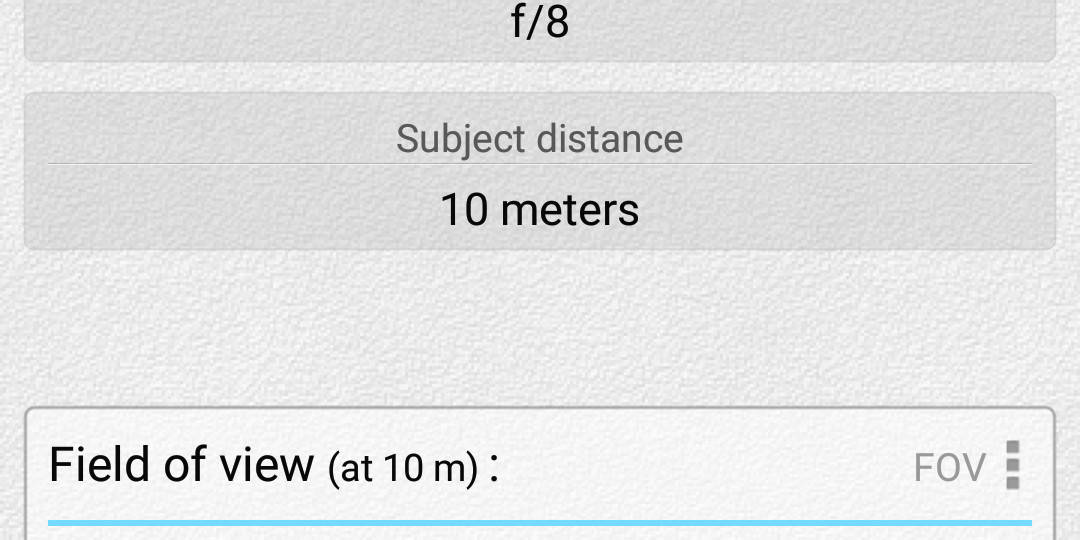 pole widzenia pełna klatka 100mm F8