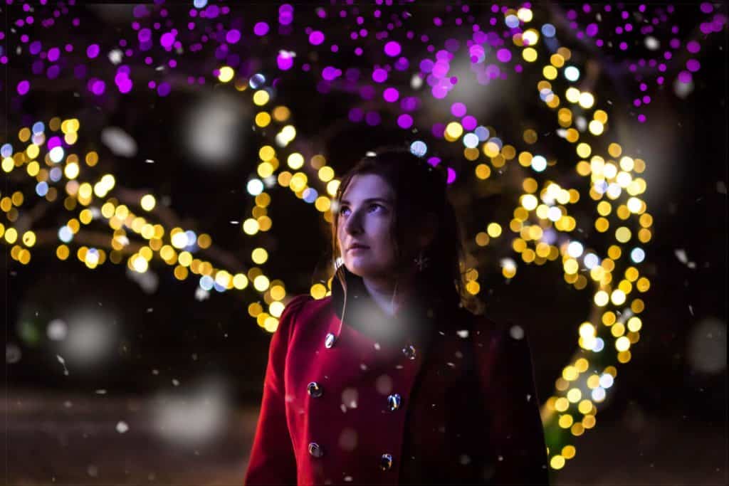 Zdjęcie kompozytowe - światła, bokeh i śnieg