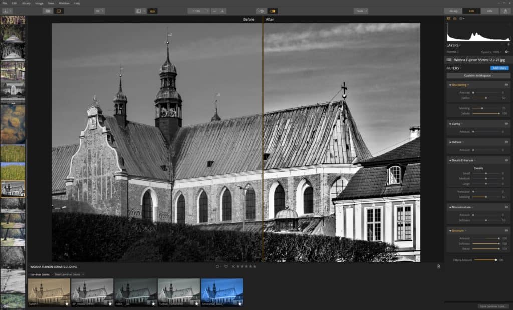 Jak wyostrzyć zdjęcie Luminar -filtr struktura miękkość i wzmocenie