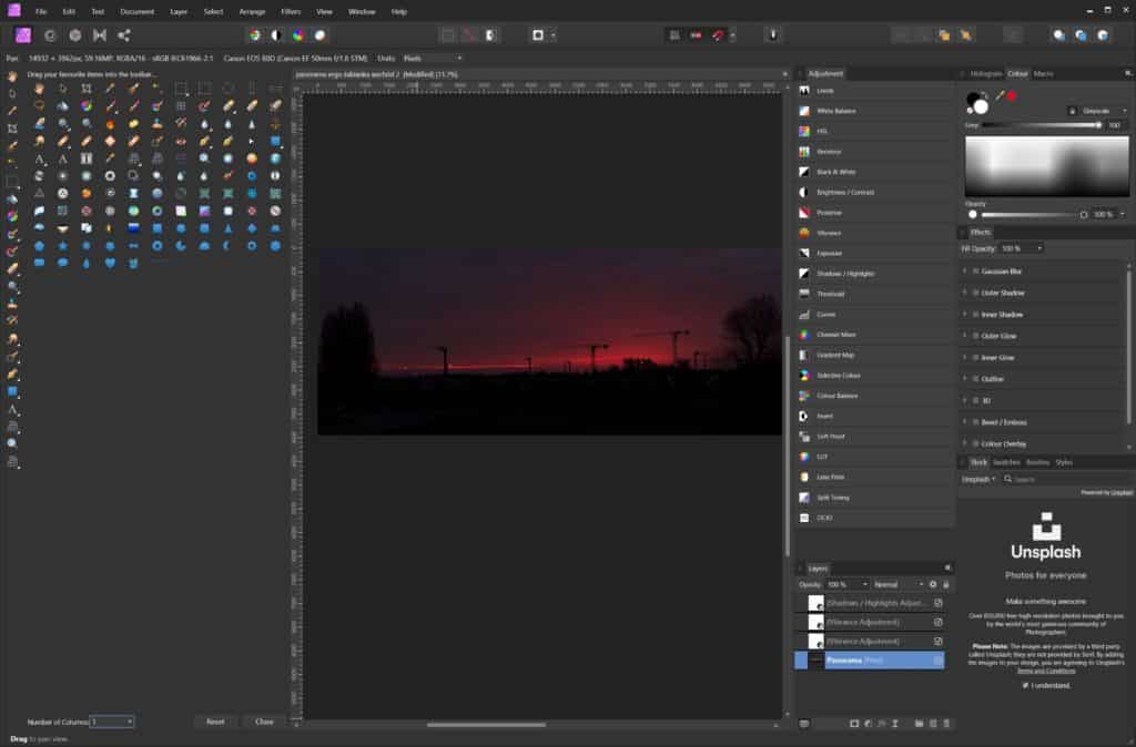 Affinity photo - ilość narzędzi do wyboru