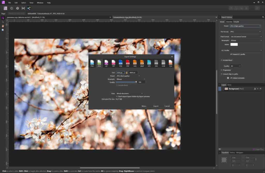Export persona - bardzo dużo możliwości Affinity Photo