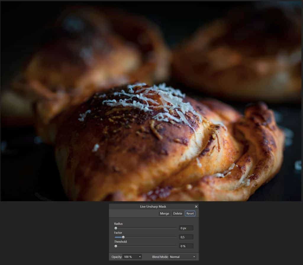 Unsharp mask - domyślne wartości - Affinity Photo
